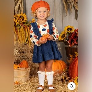 Pumpkin Velvet Overall Skirt Set